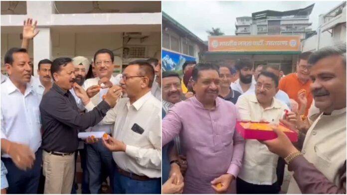 जश्न में डूबे दोनों दल, मिठाई-डांस का नज़ारा