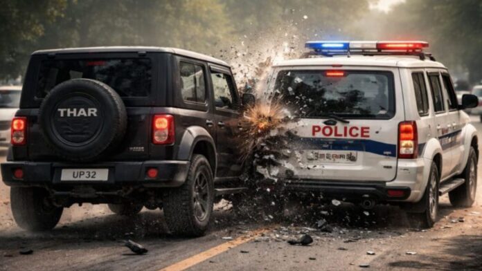 पुलिस वाहन पर टक्कर के बाद हरिद्वार में मची अफरा तफरी