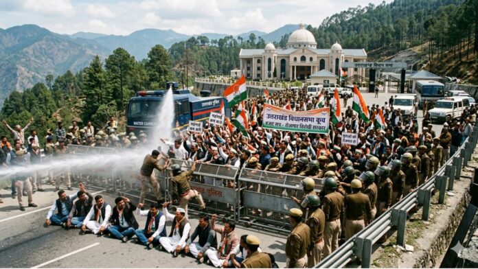 गैरसैंण विधानसभा कूच पर कांग्रेस का उग्र प्रदर्शन, पुलिस से टकराव